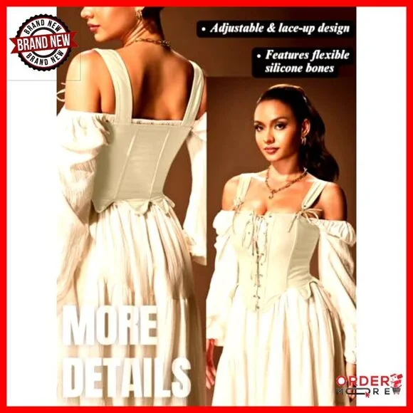 Vintage Corset Top Stretchy Lace-Up Bustier Ren Faire Casual Outfit - Picture 3 of 7